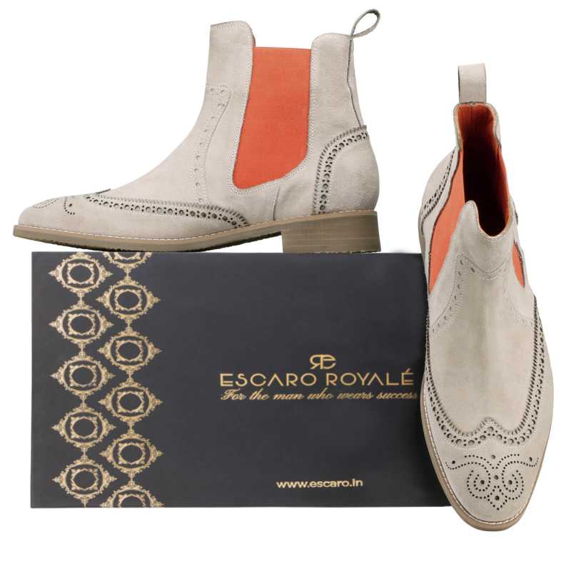 Clifford Wingtip Chelsea Boots in Camel Suede