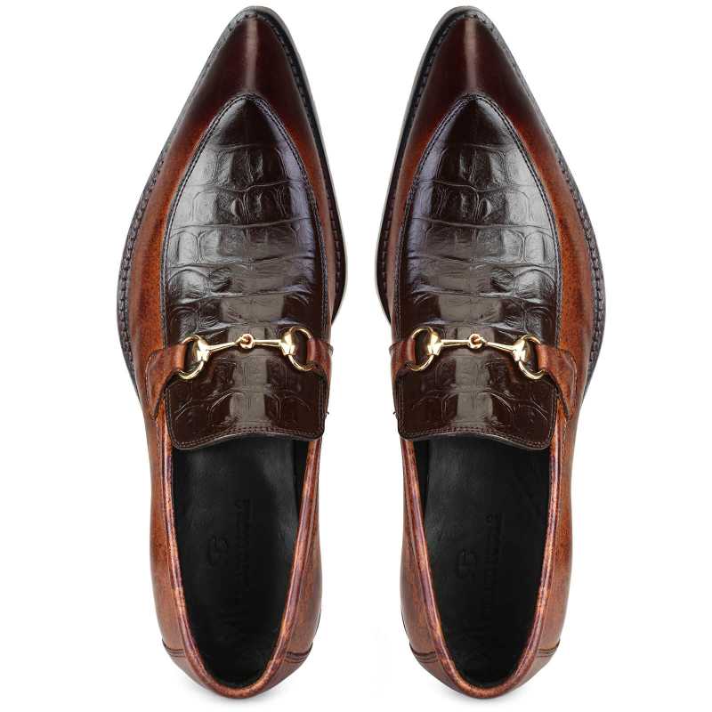 Wallace Snip-Toe Horsebit Loafers in Brown