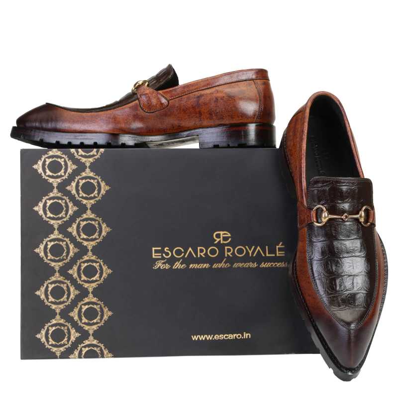 Wallace Snip-Toe Horsebit Loafers in Brown