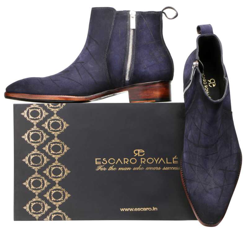 Carbine Suede Zipper Boots in Blue