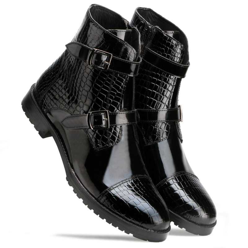 Rocky Patent Zipper Boots in Black