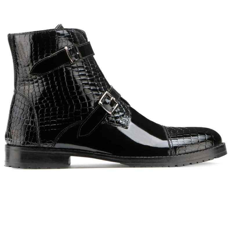 Rocky Patent Zipper Boots in Black