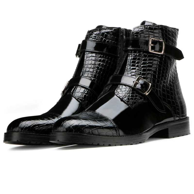 Rocky Patent Zipper Boots in Black