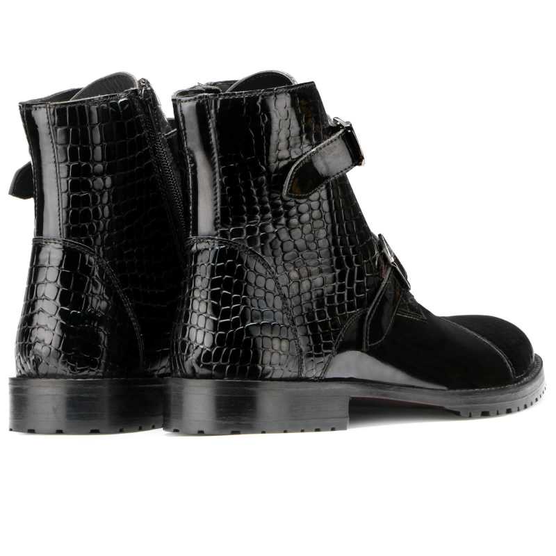 Rocky Patent Zipper Boots in Black