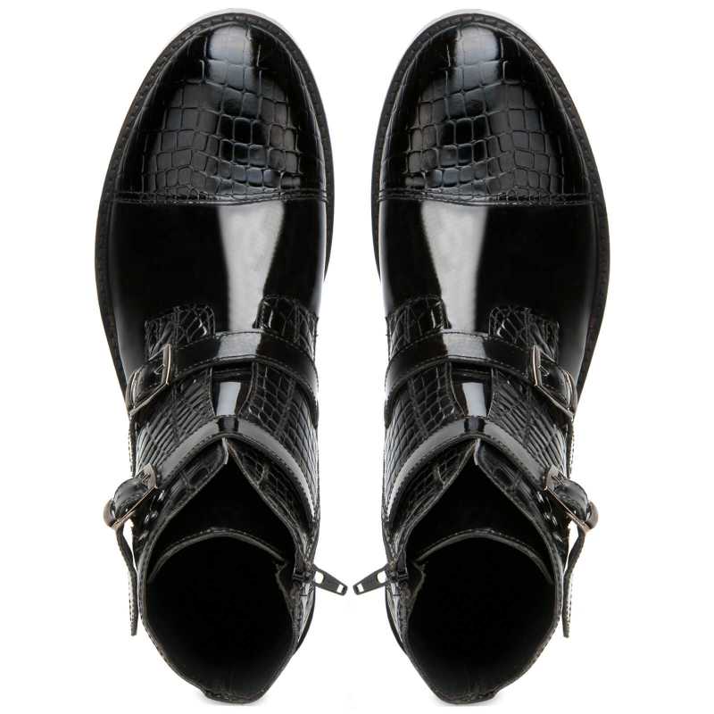 Rocky Patent Zipper Boots in Black