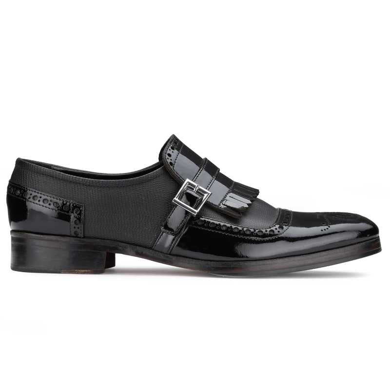 Marco Textured Kiltie Buckled Loafers in Black