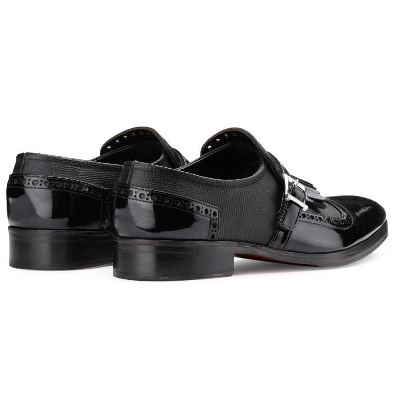 Marco Textured Kiltie Buckled Loafers in Black