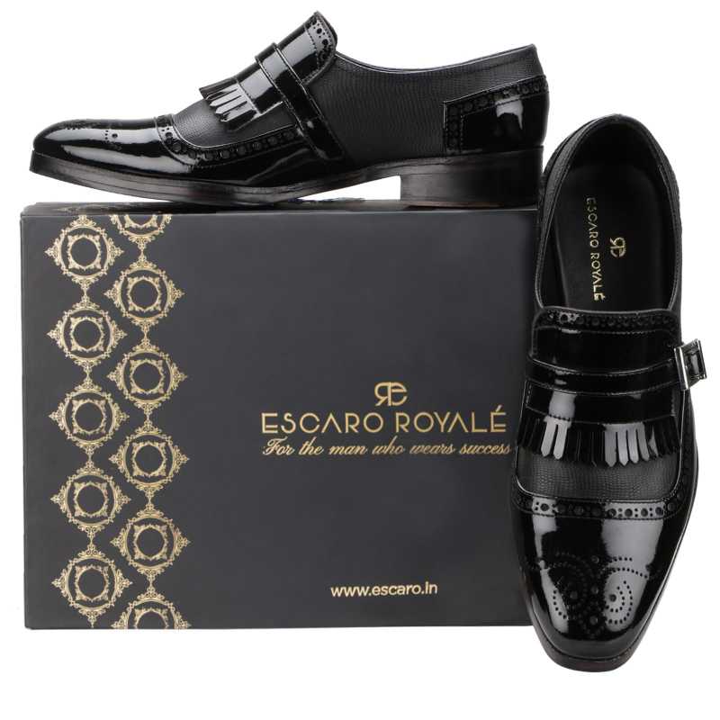 The Marco Dual Textured Kiltie Monkstrap in Black - men's shoes, view 7