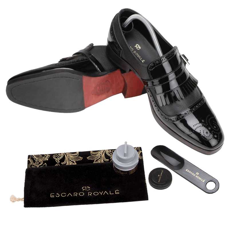 Marco Textured Kiltie Buckled Loafers in Black