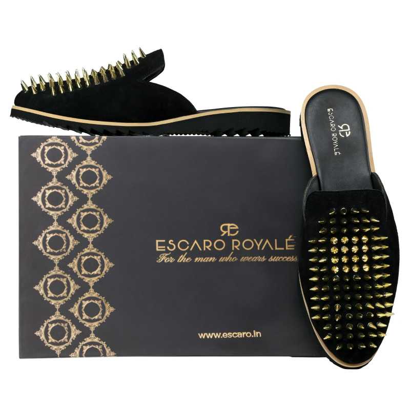 Garrett Studded Mule Slippers in Black and Gold