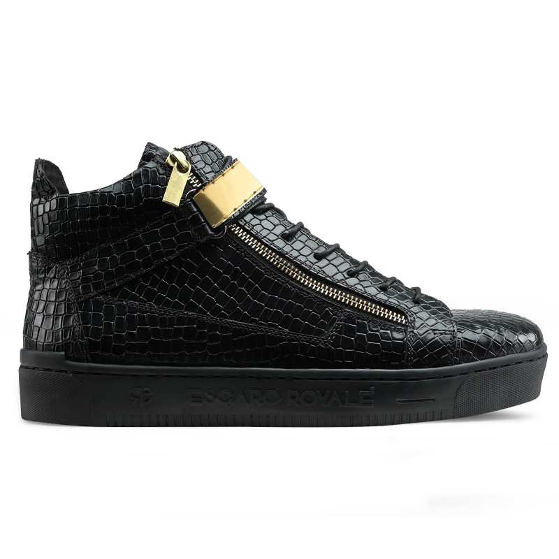 Goddard Croco-embossed Leather Sneakers in Black
