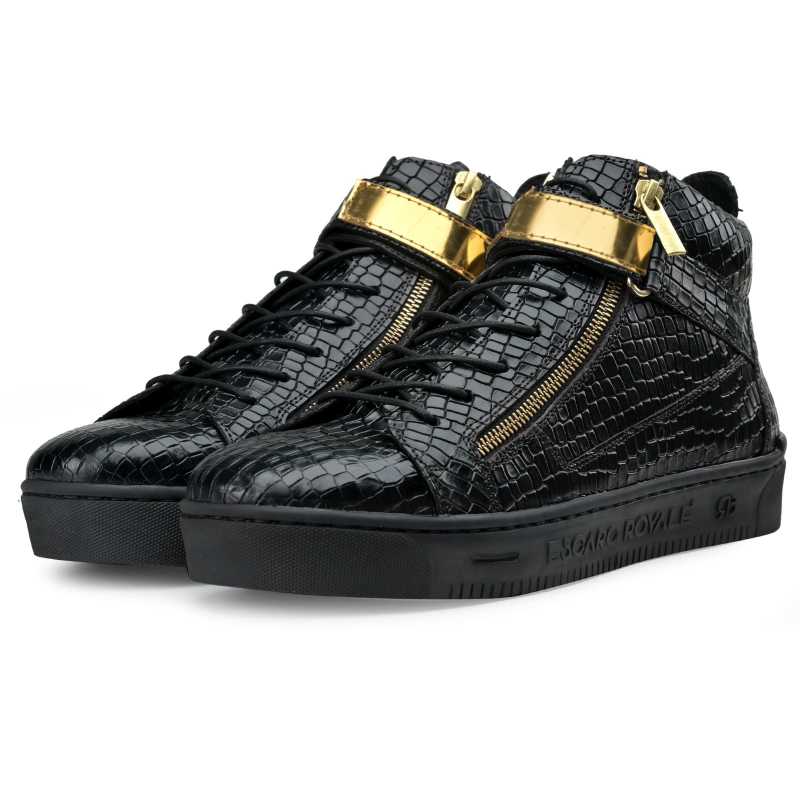 Goddard Croco-embossed Leather Sneakers in Black