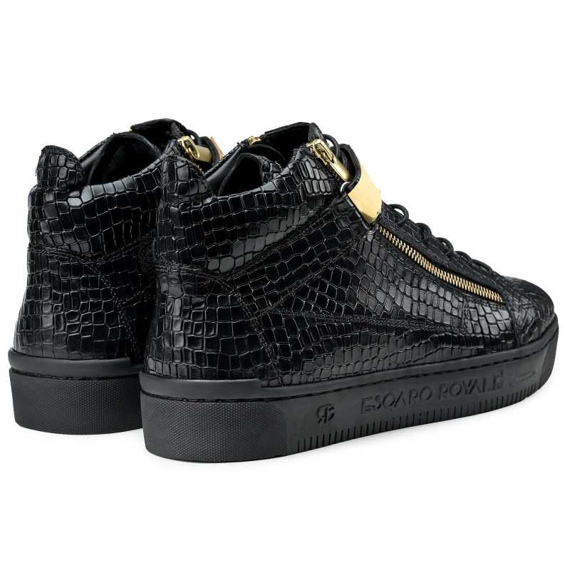 Goddard Croco-embossed Leather Sneakers in Black