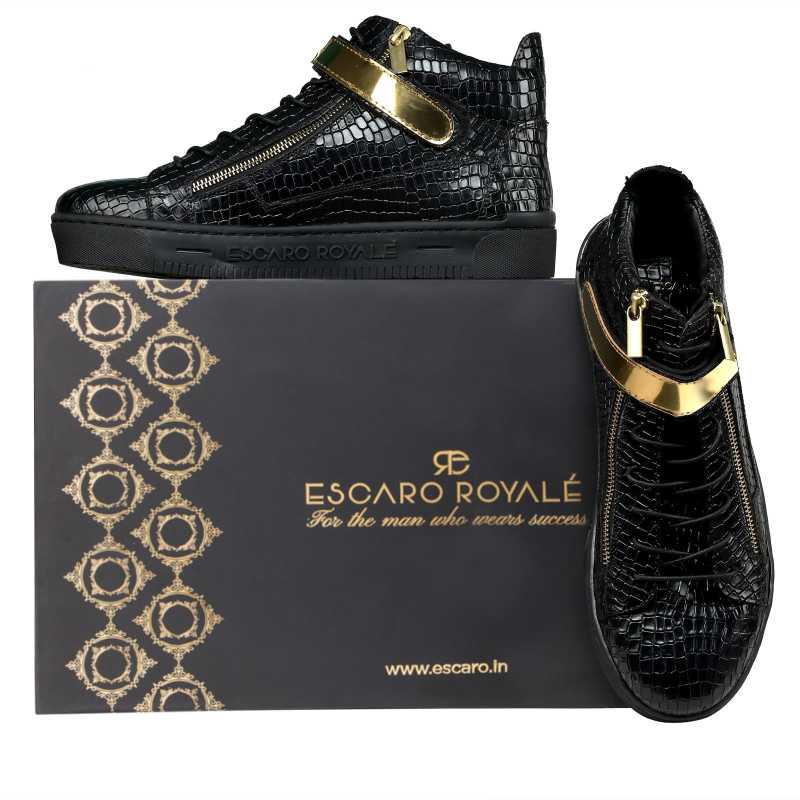 Goddard Croco-embossed Leather Sneakers in Black