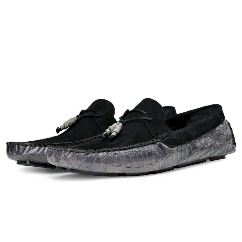 Wilson Designer Tassel Loafers in Black Suede