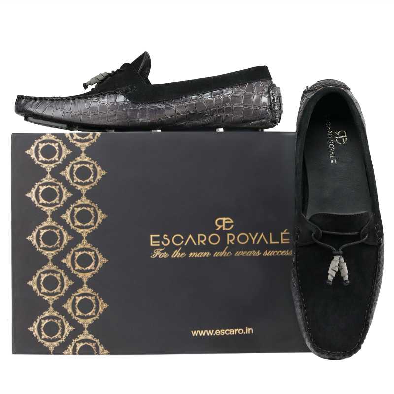 Wilson Designer Tassel Loafers in Black Suede