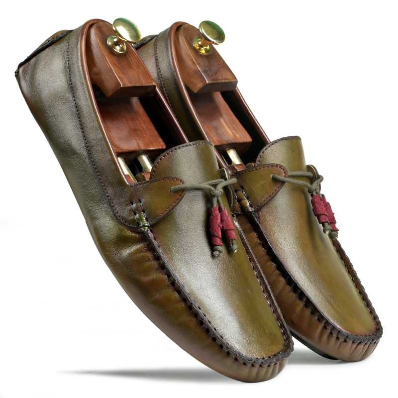 Nixon Tassel Driving Loafers in Olive