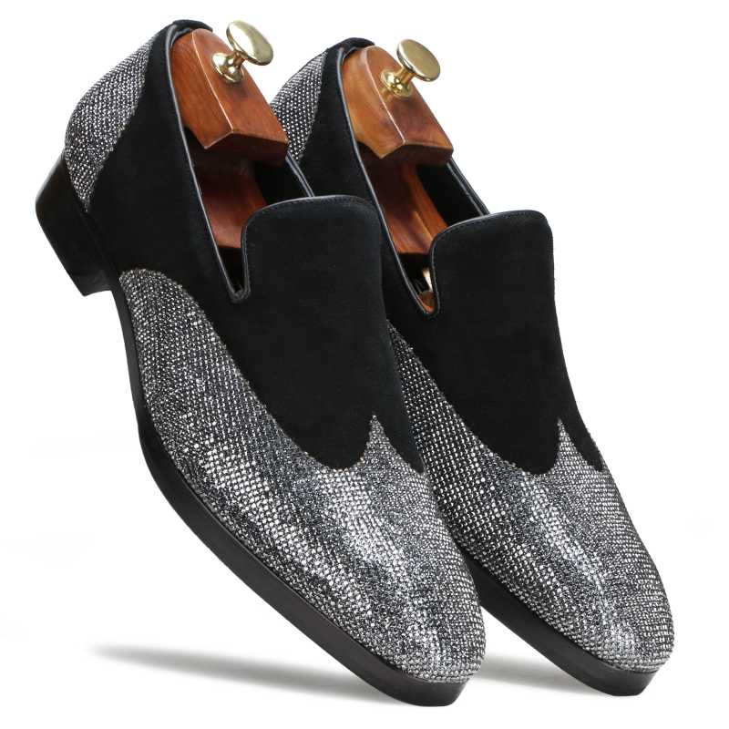 Bling Designer Wingtip Loafers in Black