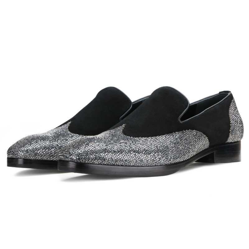 Bling Designer Wingtip Loafers in Black