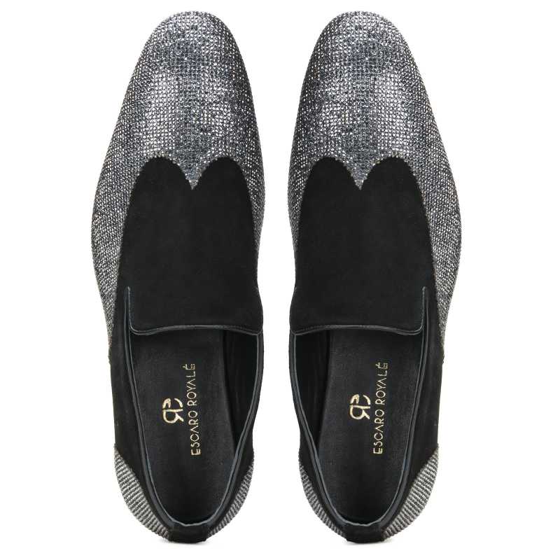 Bling Designer Wingtip Loafers in Black