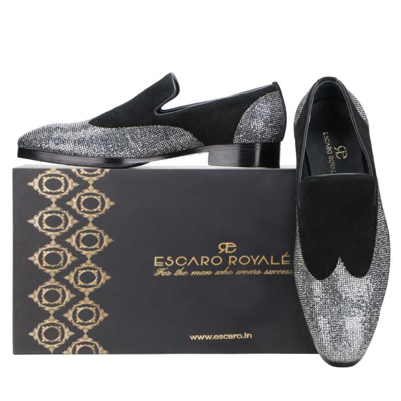 Bling Designer Wingtip Loafers in Black