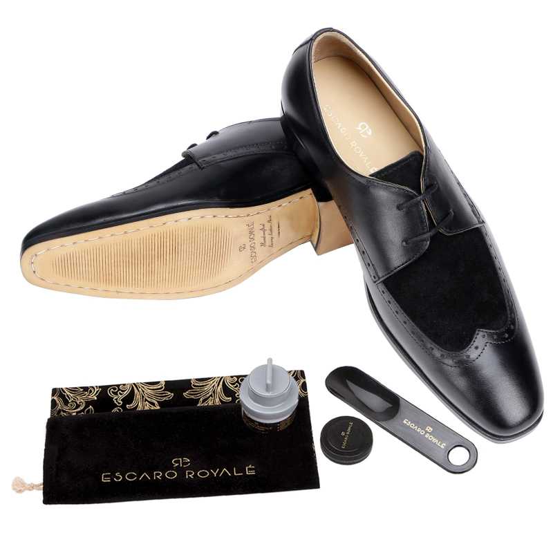 Merlin Wingtip Derby Shoes in Black