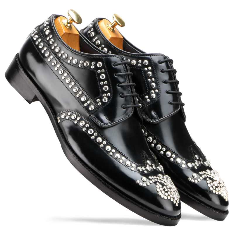 Husto Studded Derby Shoes in Black - Main Image