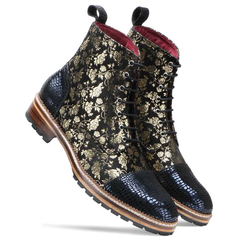 Jose Printed Laceup Boots - Blue Gold / clearance
