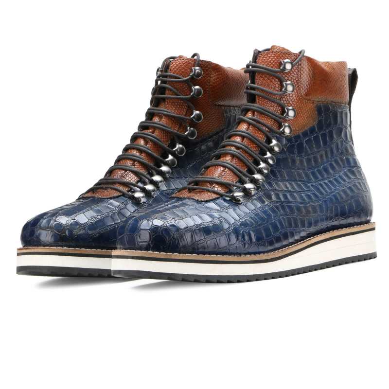 Noa Designer Lace-up Lifestyle Boots in Blue and Brown