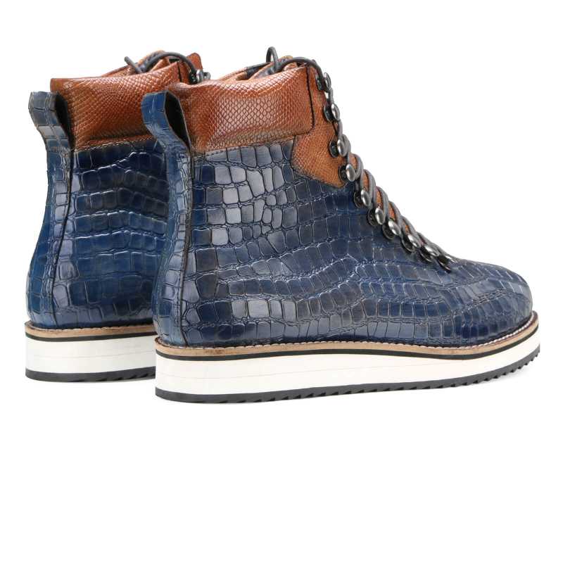 Noa Designer Lace-up Lifestyle Boots in Blue and Brown