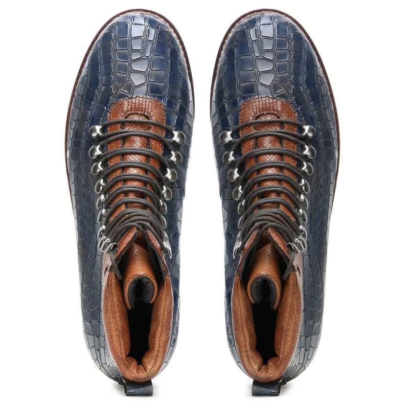 Noa Designer Lace-up Lifestyle Boots in Blue and Brown
