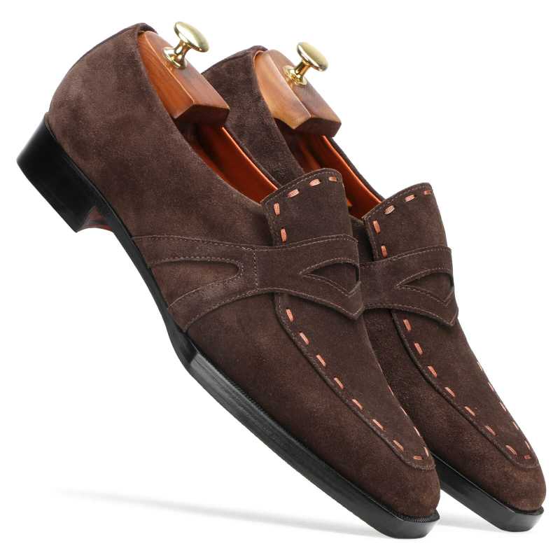 Asher Penny Loafers in Brown Suede