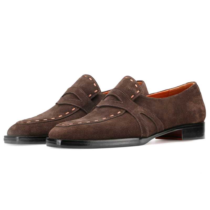 Asher Penny Loafers in Brown Suede