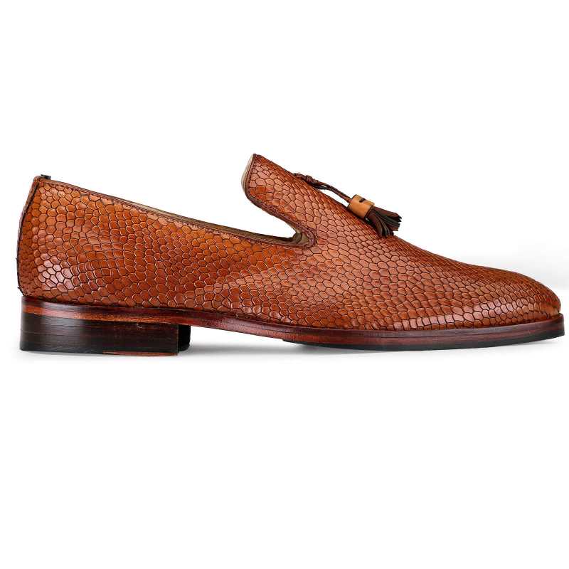 Bourne Fish-embossed Tassel Loafers in Tan