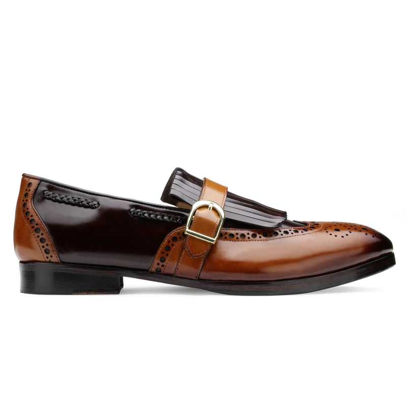 Harvey Wingtip Buckled Kiltie Loafers in Brown-Tan