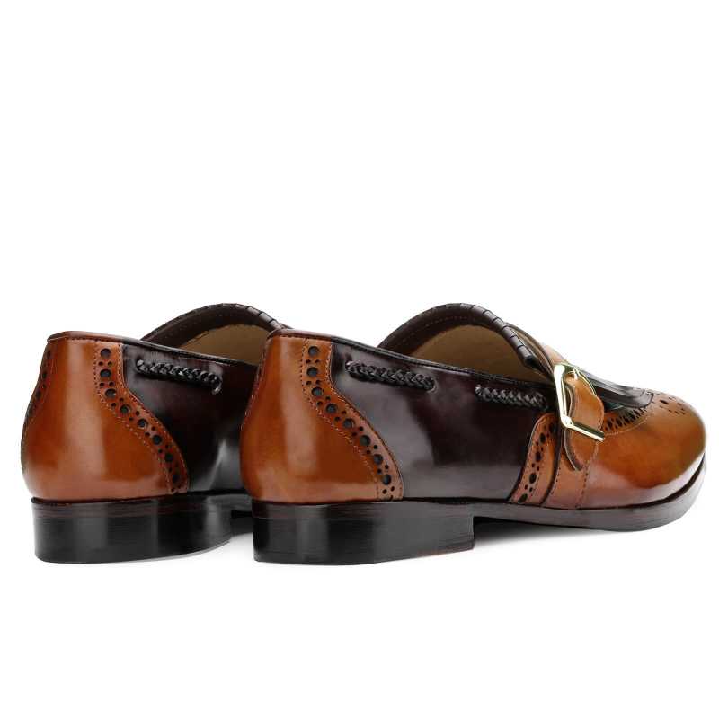 Harvey Wingtip Buckled Kiltie Loafers in Brown-Tan