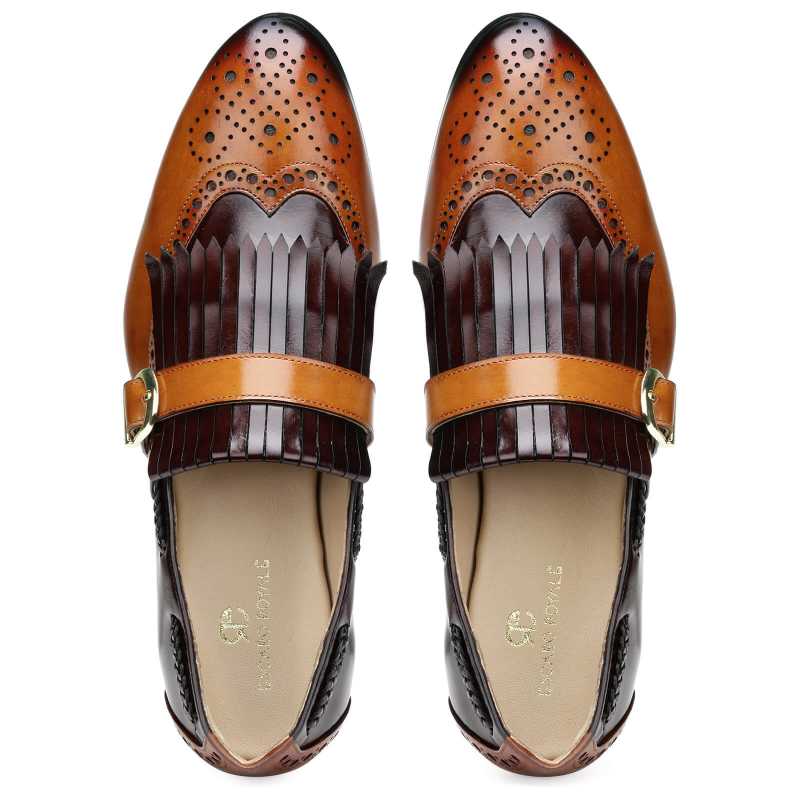 Harvey Wingtip Buckled Kiltie Loafers in Brown-Tan
