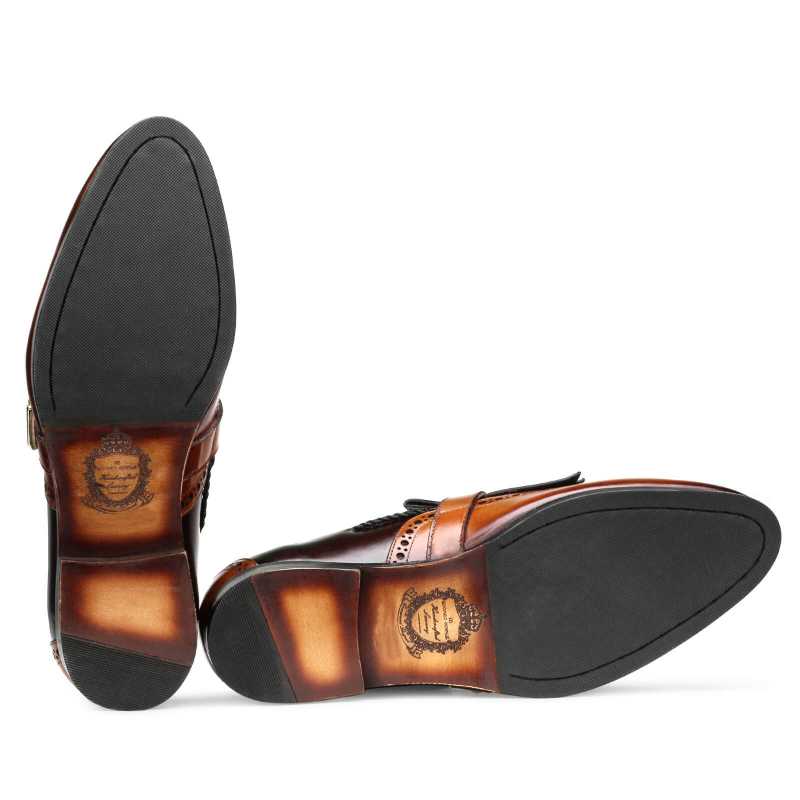 Harvey Wingtip Buckled Kiltie Loafers in Brown-Tan