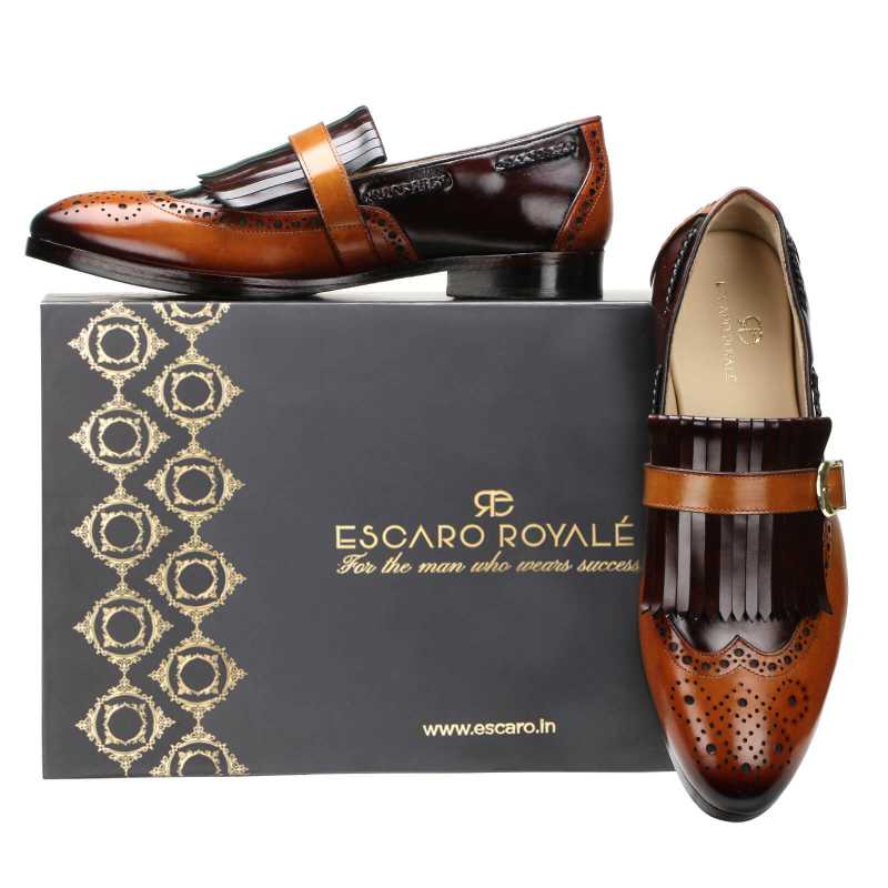 Harvey Wingtip Buckled Kiltie Loafers in Brown-Tan