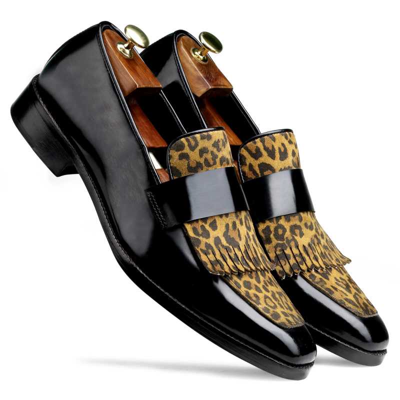 Villard Leopard-print Kiltie Loafers in Black - Main Image