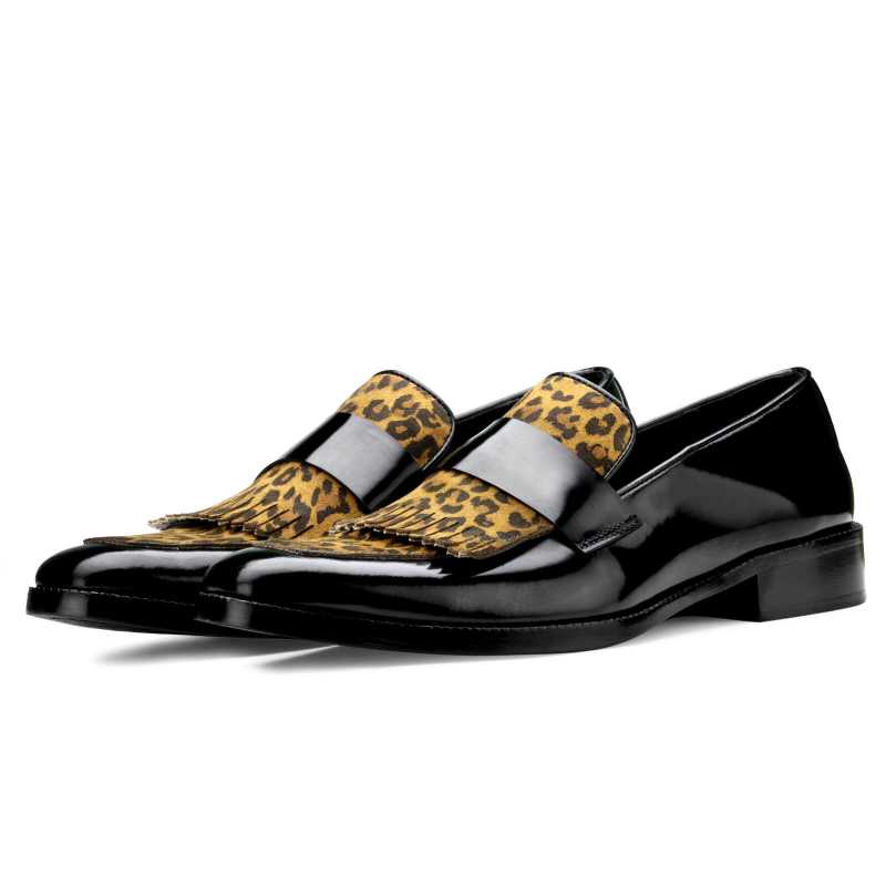 Villard Leopard-print Kiltie Loafers in Black