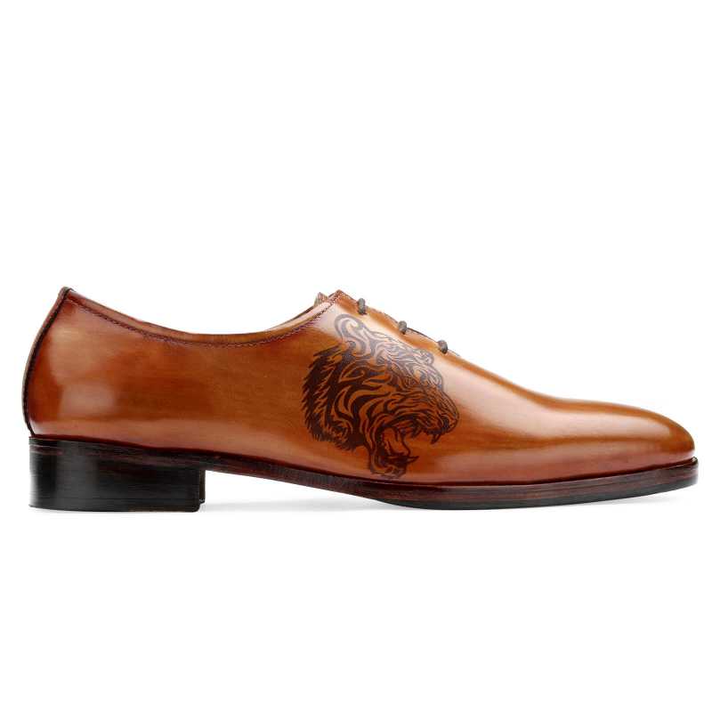 Garrick Tiger-Lasered Wholecut Oxfords in Tan