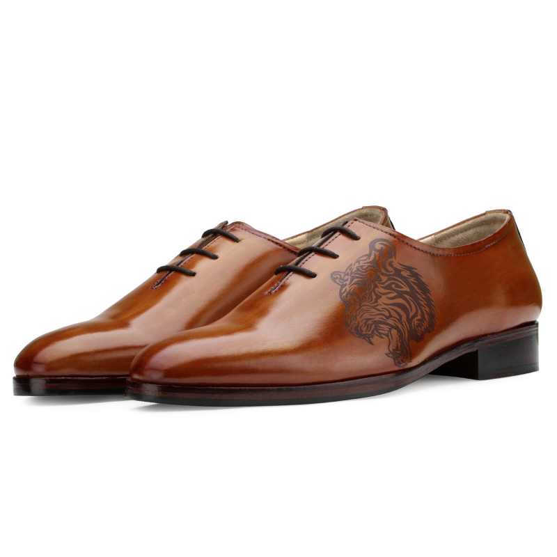 Garrick Tiger-Lasered Wholecut Oxfords in Tan