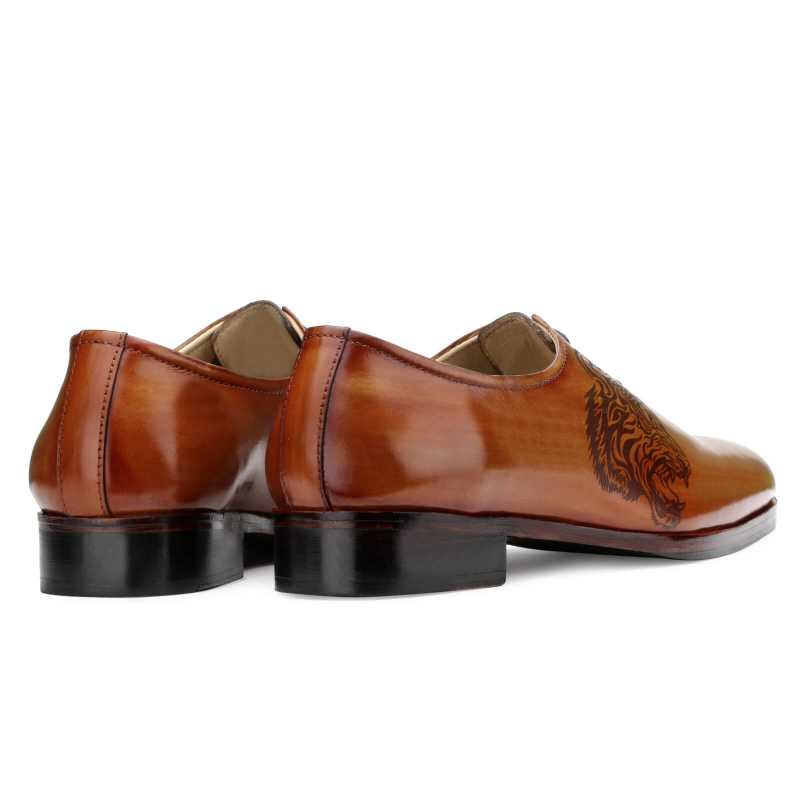 Garrick Tiger-Lasered Wholecut Oxfords in Tan