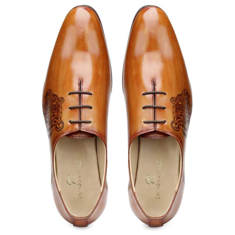 Garrick Tiger-Lasered Wholecut Oxfords in Tan