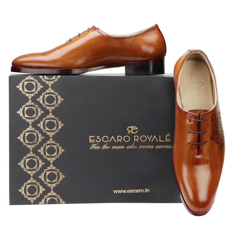 Garrick Tiger-Lasered Wholecut Oxfords in Tan