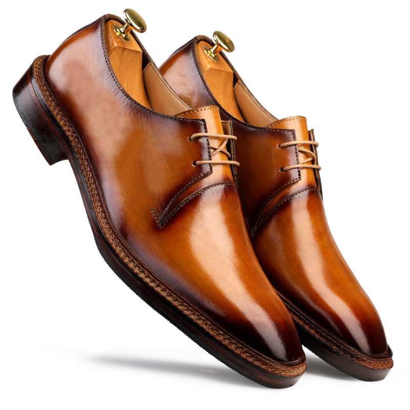 Baron Welted Derby Shoes in Tan