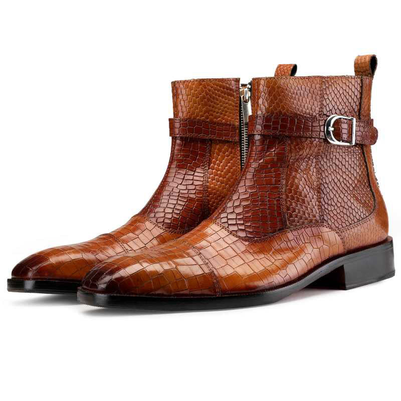 Noble Ankle Boots with Zipper in Cognac