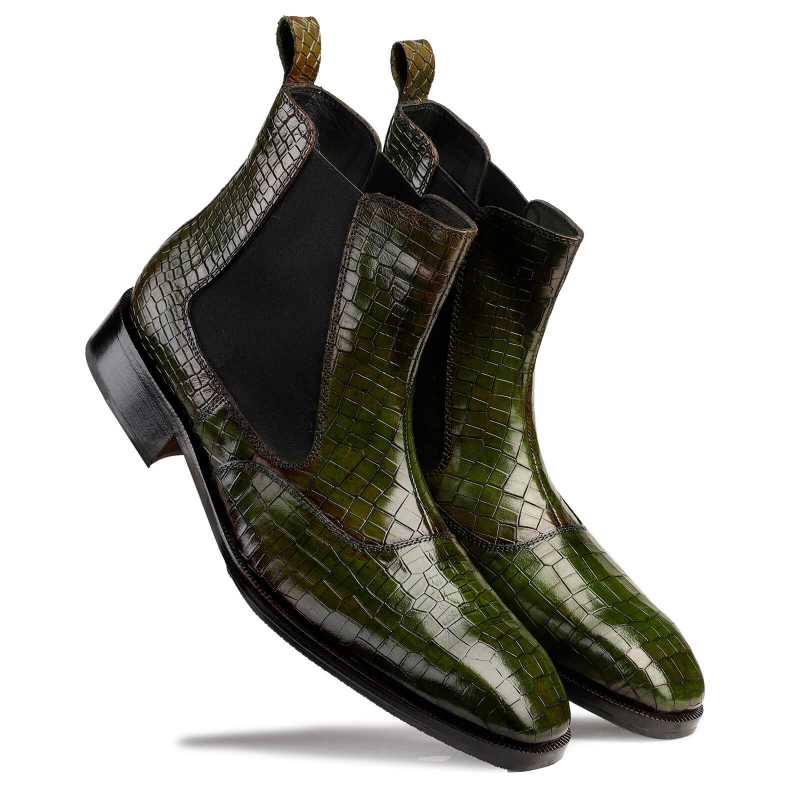 Regal Croco-Embossed Chelsea Boots in Green