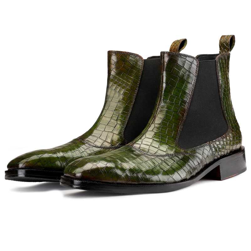 Regal Croco-Embossed Chelsea Boots in Green